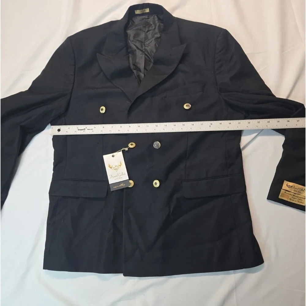 NWT Daniel Gallotti Mens Black Super 160s Wool Blazer IT54 Long Slim Fit Jacket
